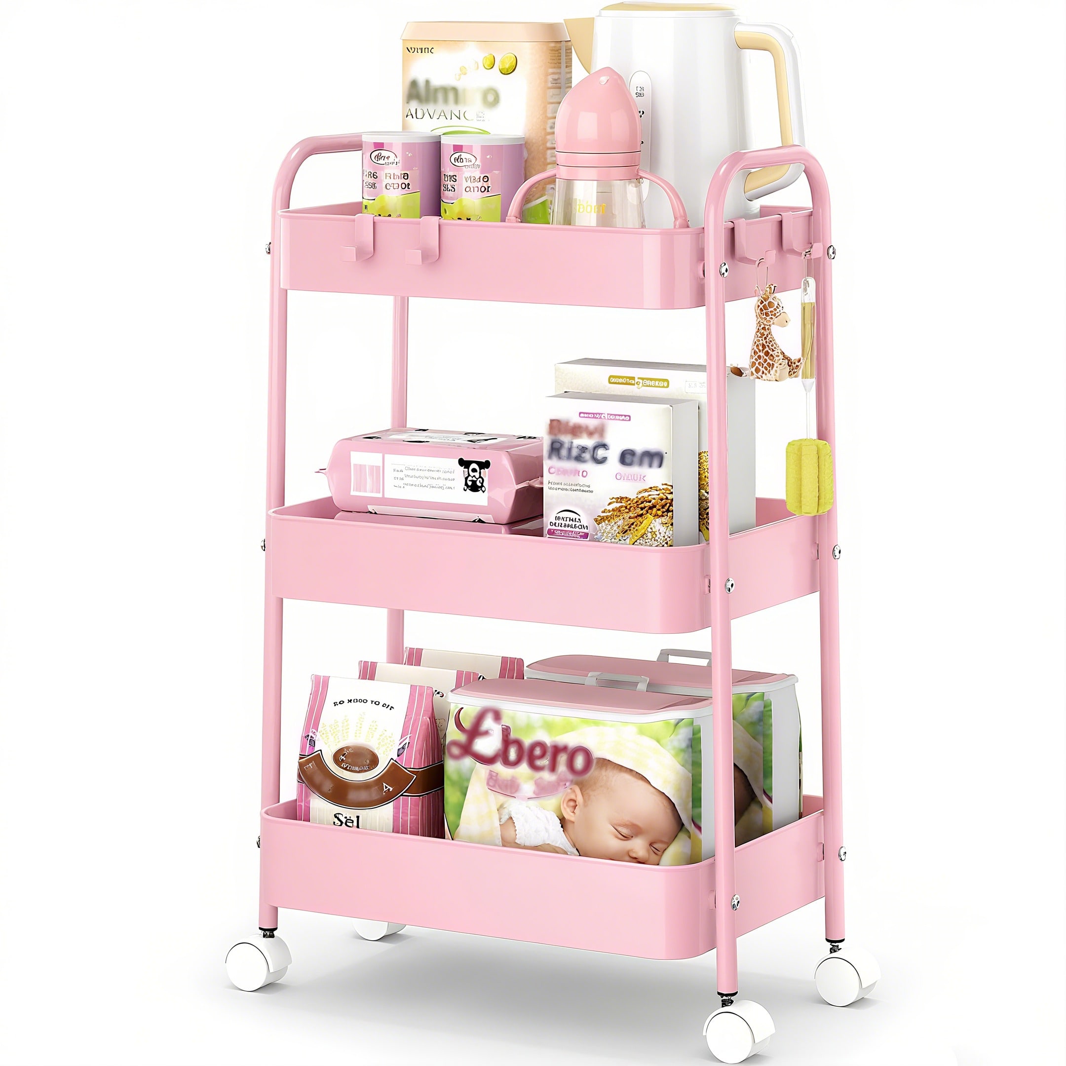Baby Nursery Essentials - Carrito de almacenamiento de 3 niveles