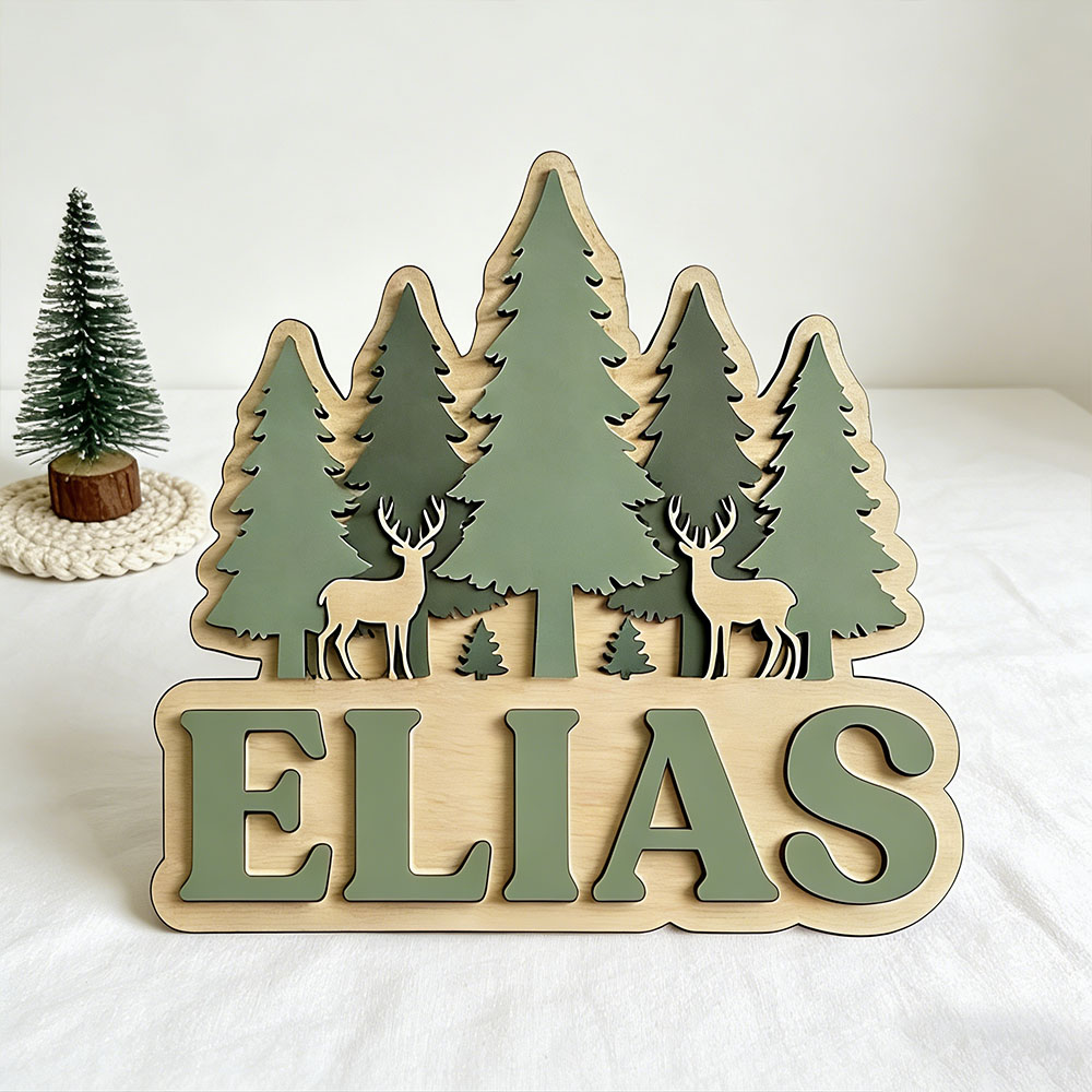 Baby Nursery Forest Theme - Letrero de puerta personalizado con nombre