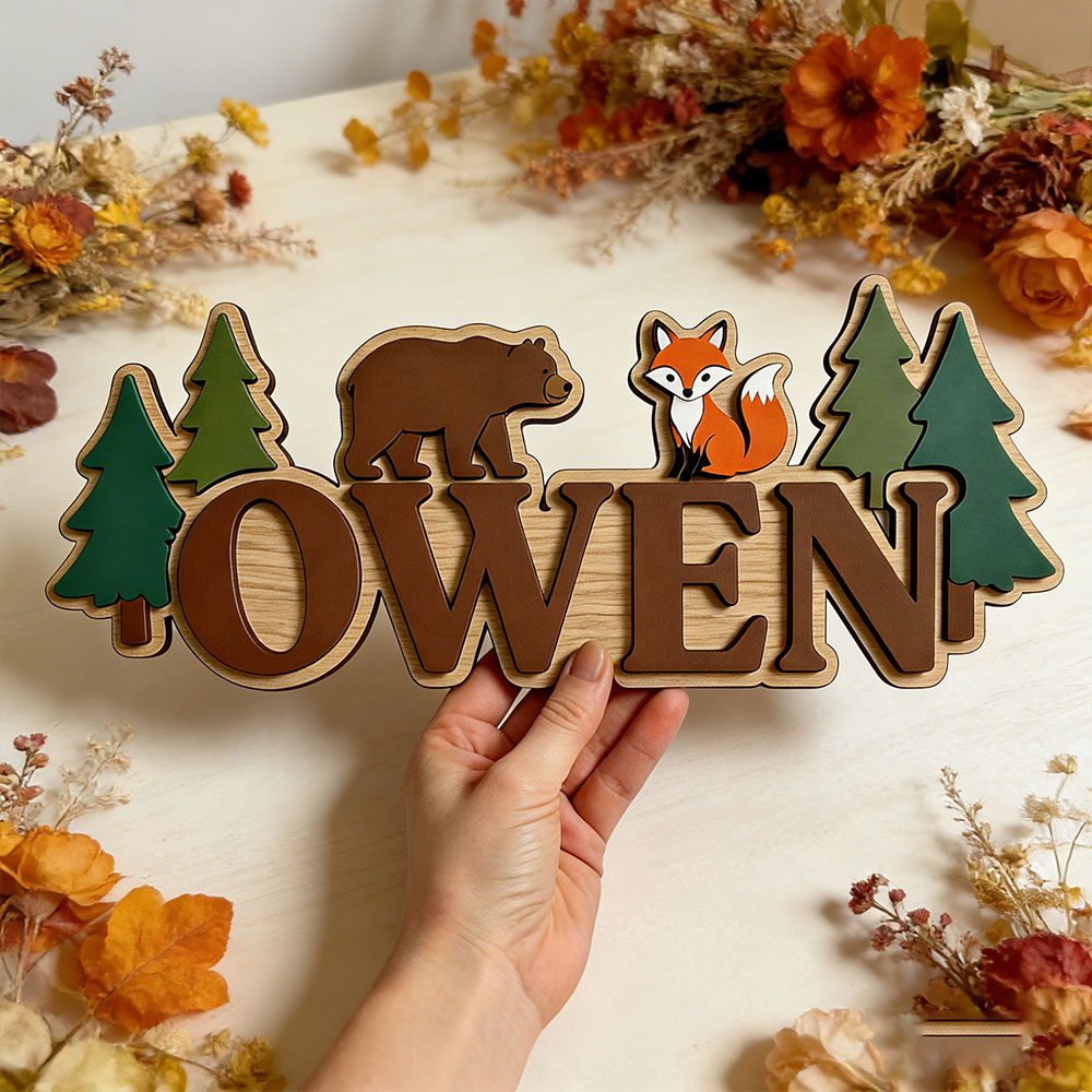 Baby Nursery Forest Theme - Letrero de puerta personalizado con nombre