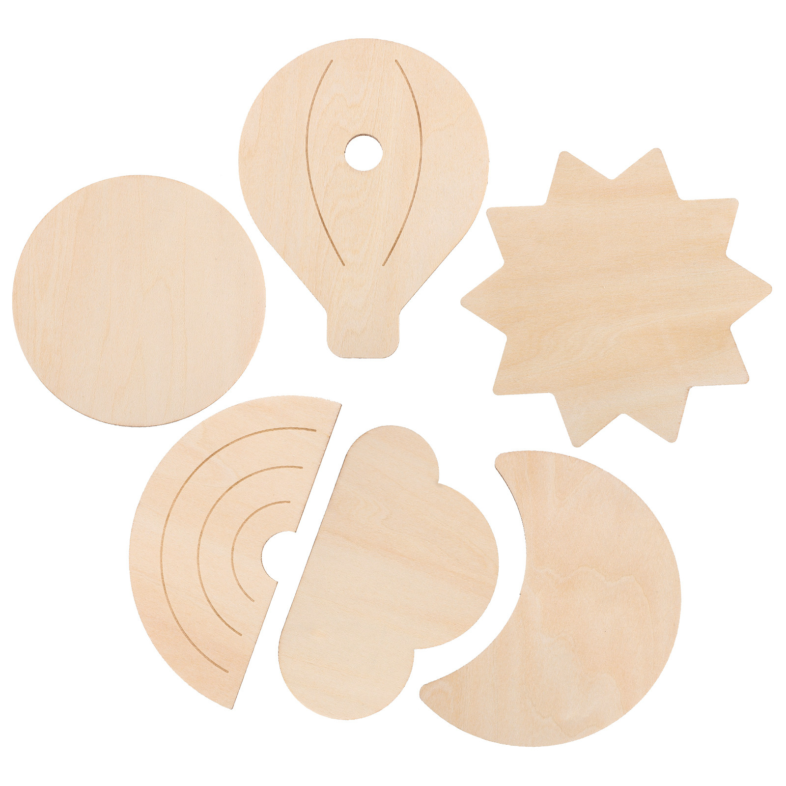Baby Nursery Hot Air Balloon Theme - 6 pegatinas de pared de madera
