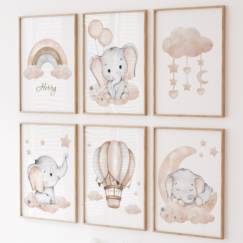 Baby Nursery Elephant - Lindo elefante globo caliente Luna Arco