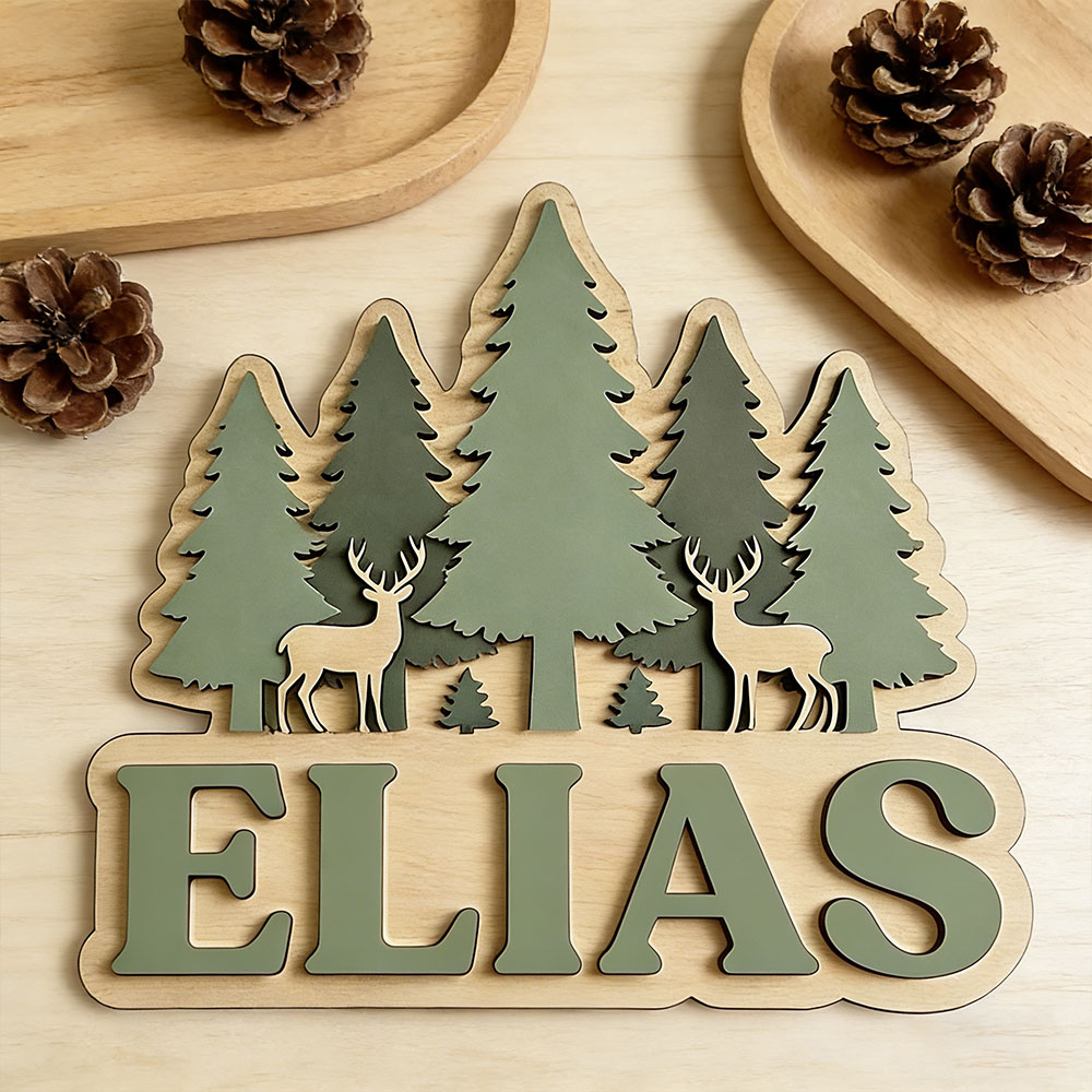 Baby Nursery Forest Theme - Letrero de Madera Personalizado con Nombre,
