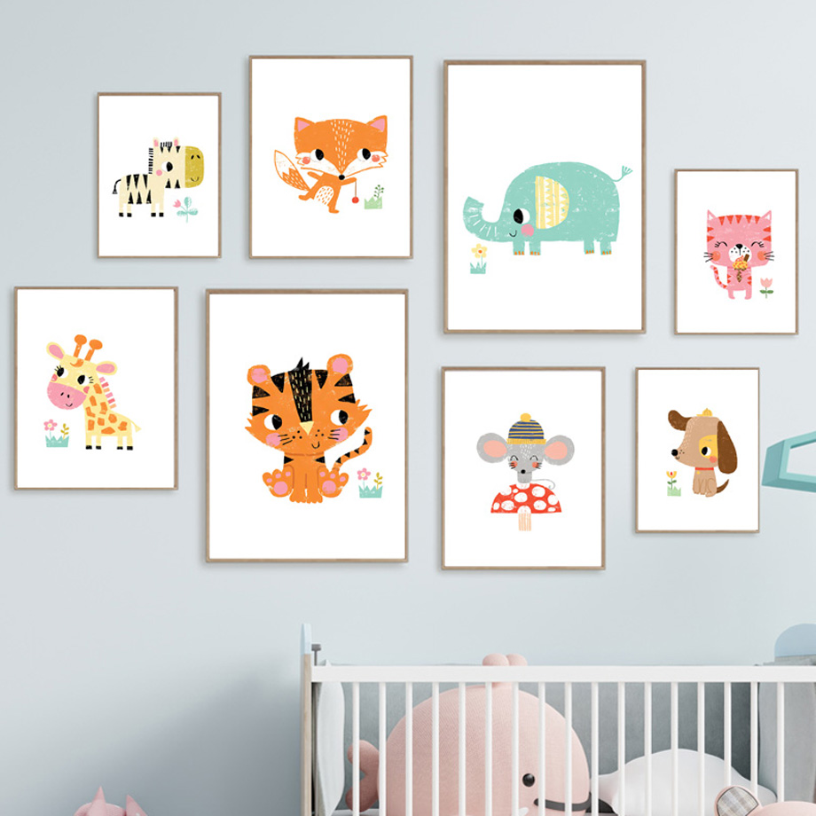 Baby Zoo Nursery - Cuadros Decorativos de Animales de Dibujos