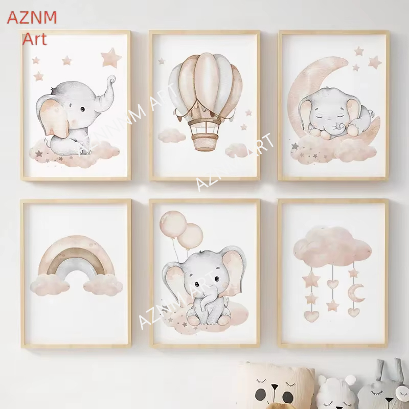 Pósteres de elefantes, globos, - Baby Nursery Elephant reseña y precio