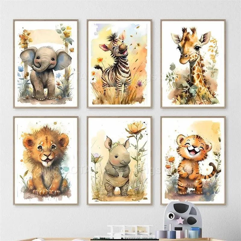 Acuarela León jirafa Tigre ele - Baby Nursery Elephant reseña y precio
