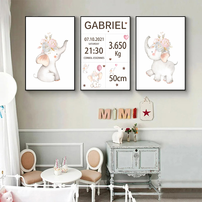 Pintura en lienzo con nombre p - Baby Nursery Elephant reseña y precio